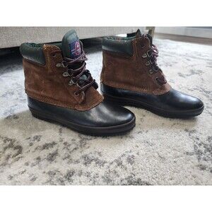 Smith's Thermolite Boots Womens Black Brown Leather Duck Rubber Lace Up Size 8